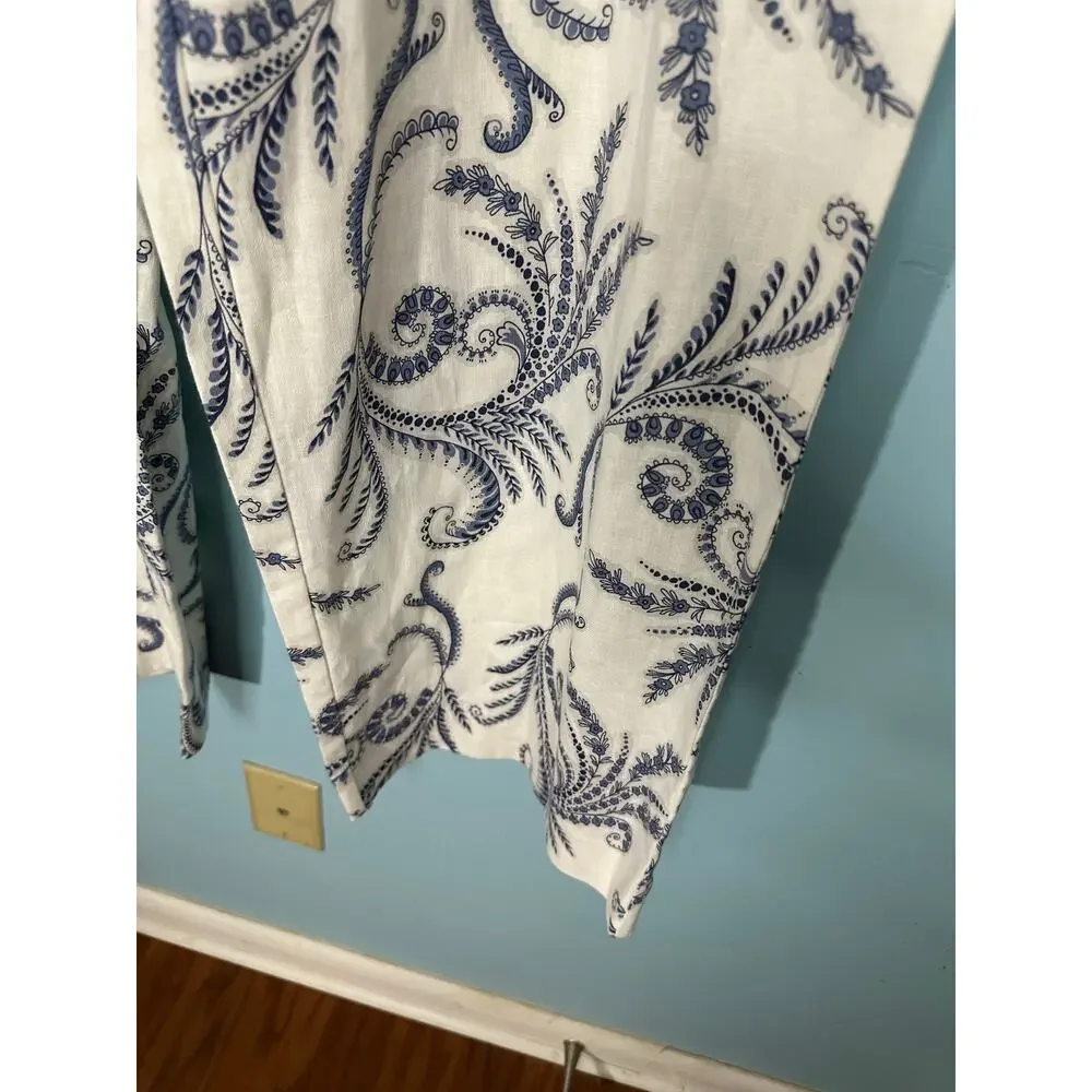 Banana Republic wide-leg pants linen-blend blue paisley Size 12 NWT